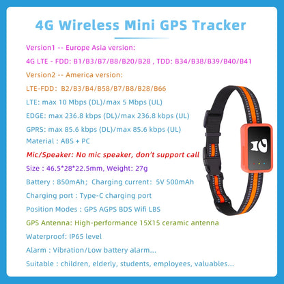 4G Pet GPS Tracker Collar Waterproof Dog Cat Locator with Health Monitor,Geo-Fence,Cold Resistant For iOS Android