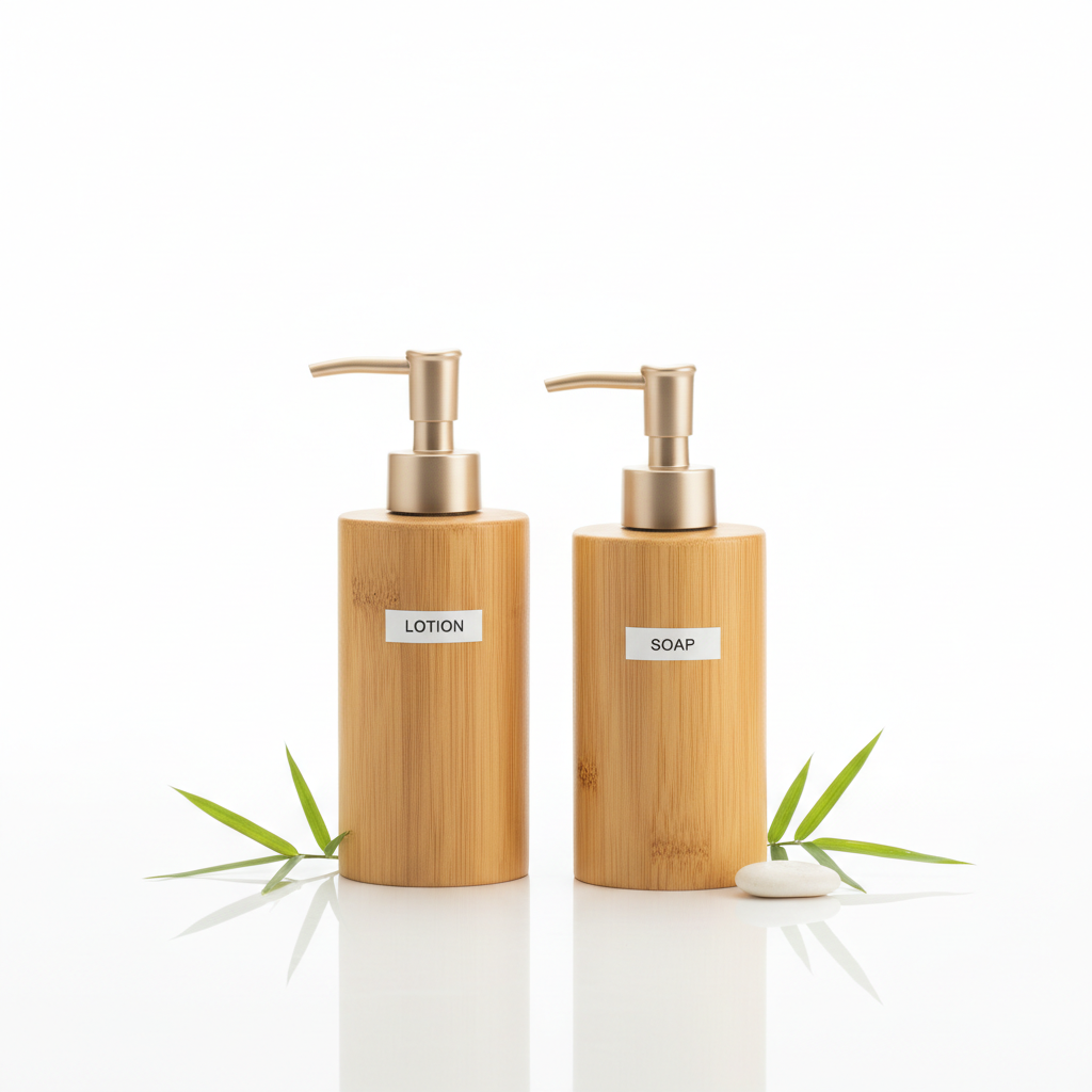 Bamboo Lotion and Soap Dispenser